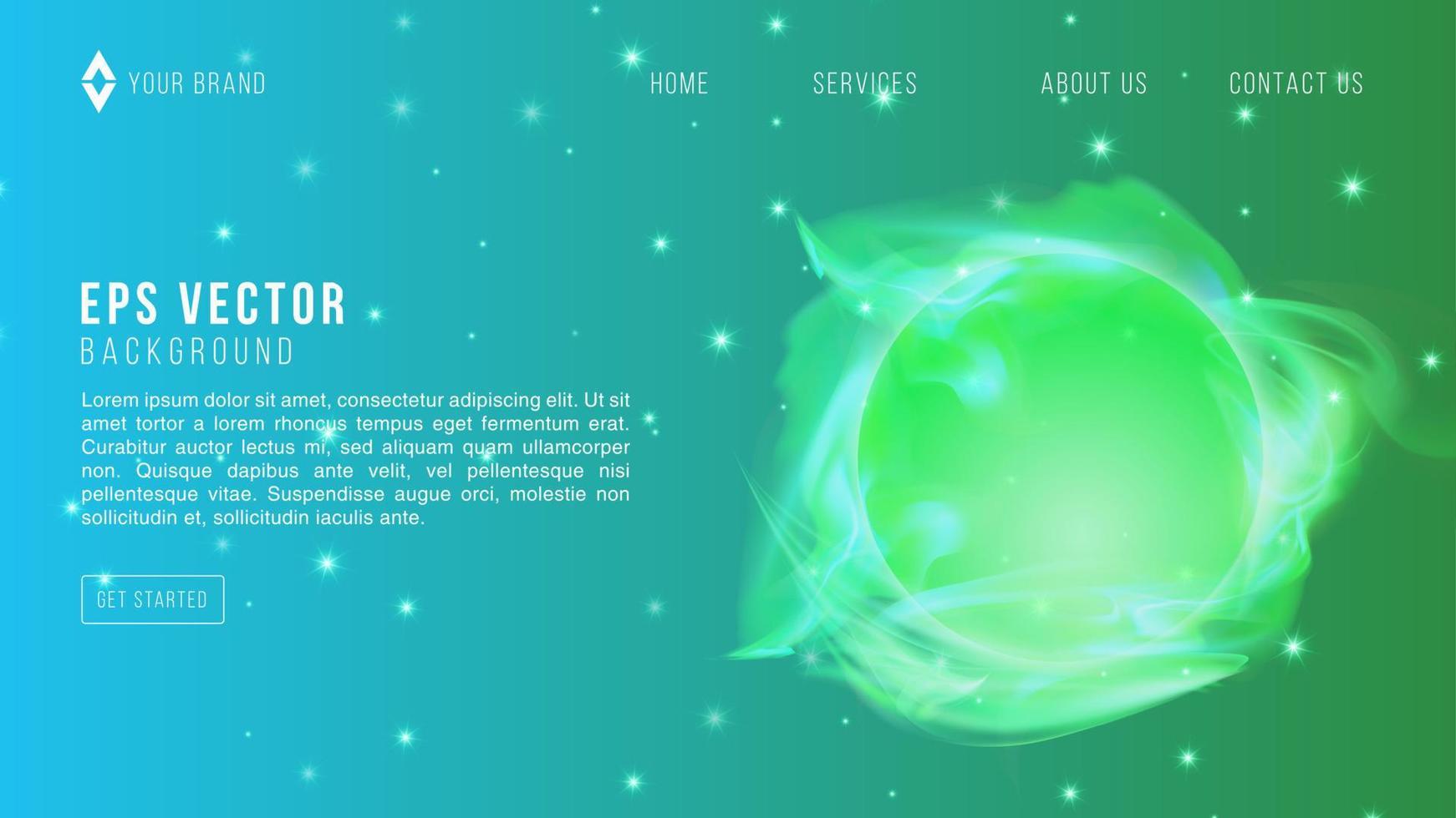 Vector space background green turquoise. Cute flat style template with Stars in Outer space