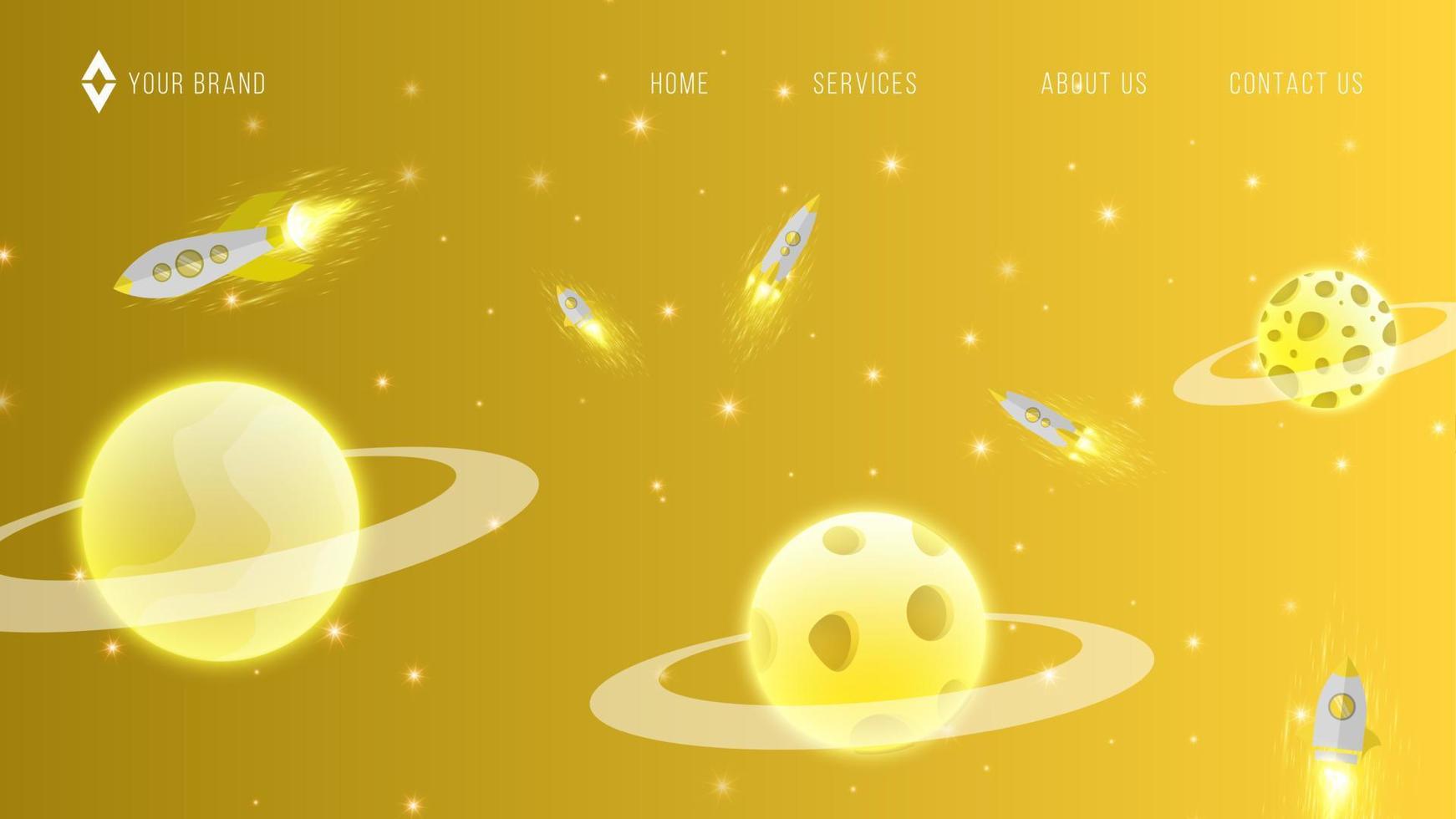 Yellow web banners templates. Presentation. Space explore. Children cartoon vector illustration. Science. Horizontal banners. EPS 10