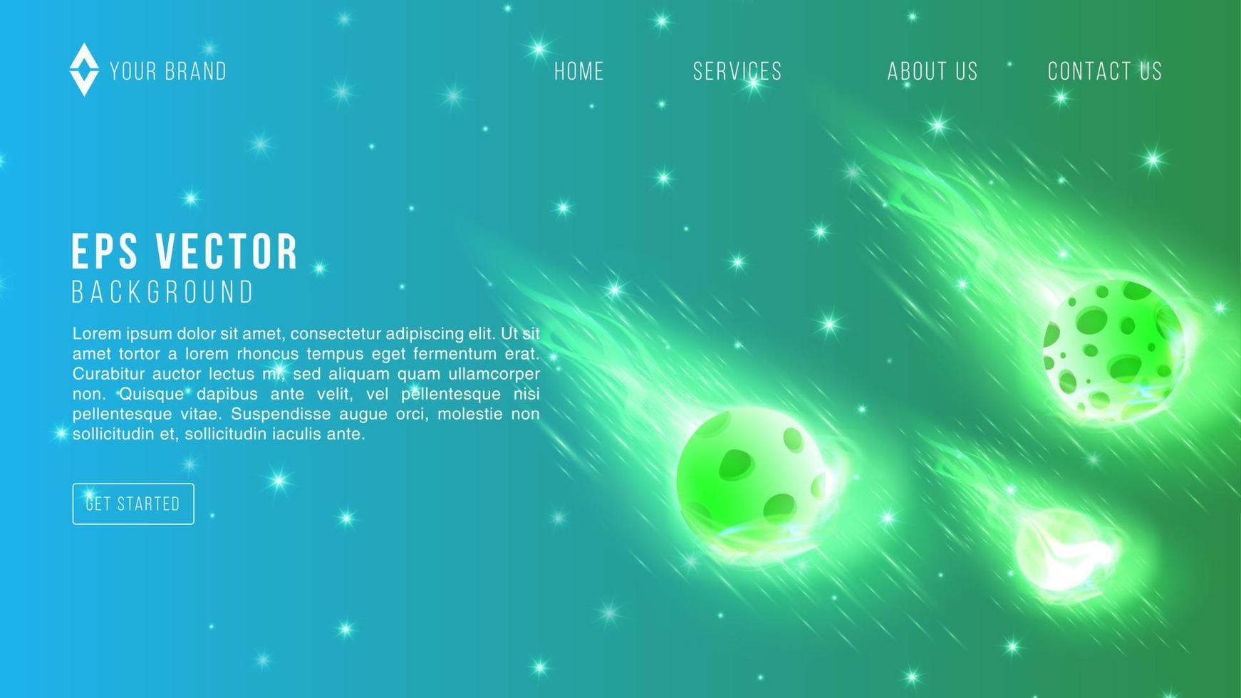 Vector space background green turquoise. Cute flat style template with Stars in Outer space