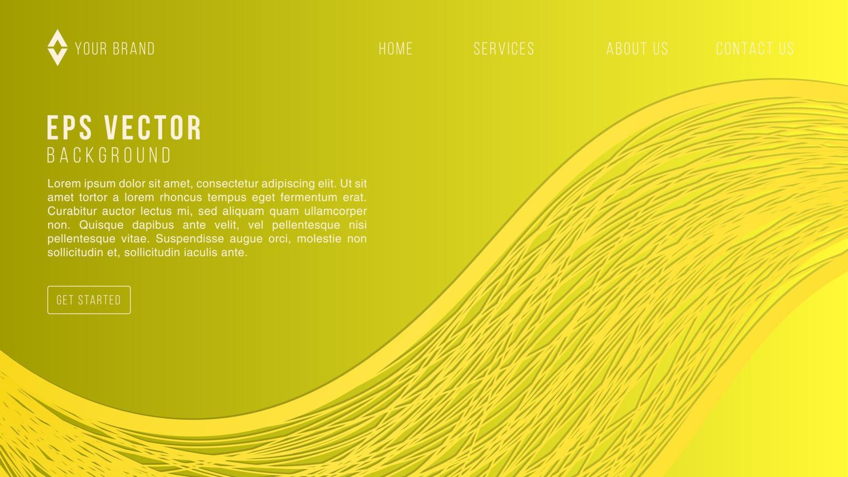 Wavy yellow lines background. Abstract landing page template. vector