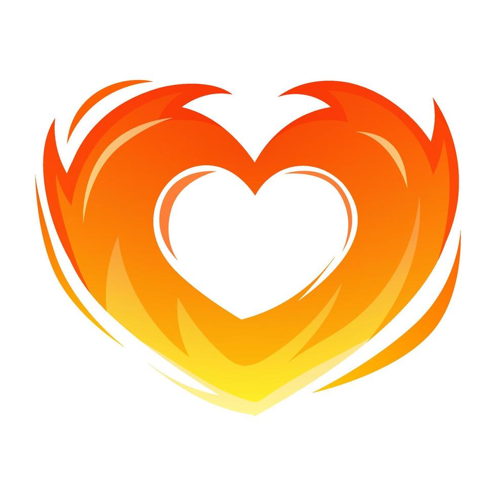 Heart made of fire. Burning heart element. Love sign. Vector illustration for design isolated on white background.