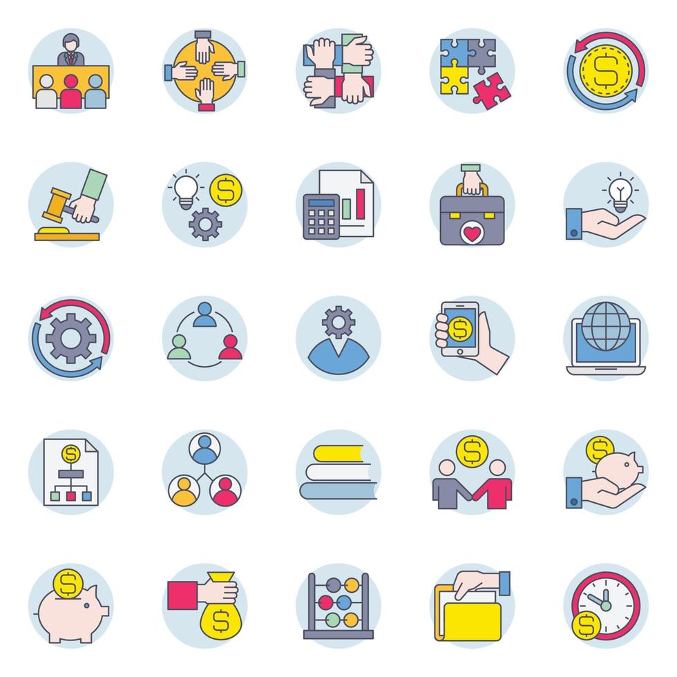 iconos de contorno de color rellenos para negocios. vector