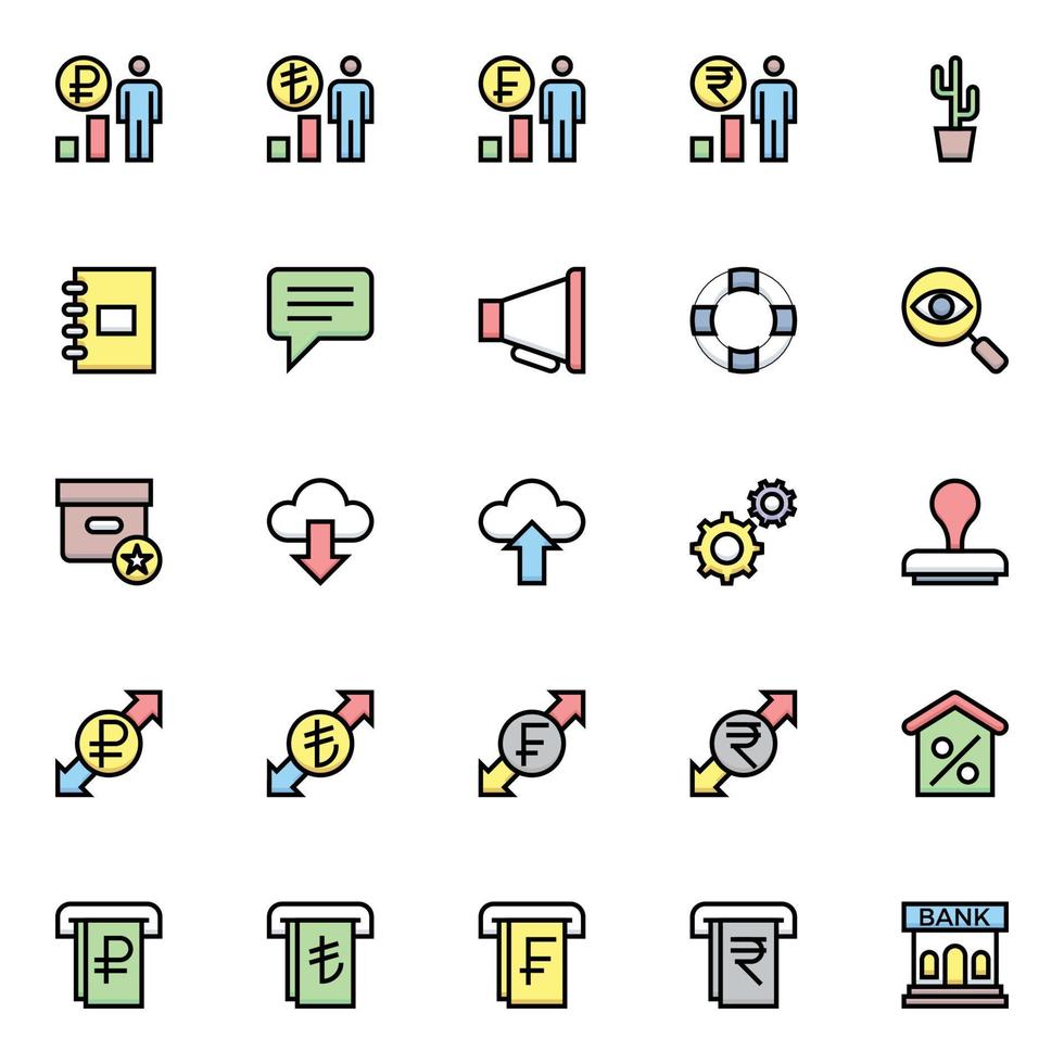 Filled color outline icons for Business and financial. vector