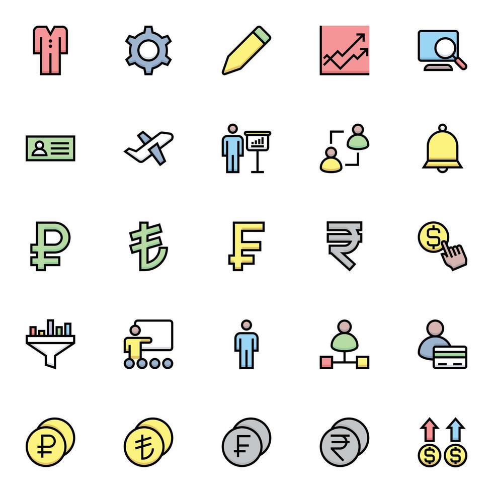 Filled color outline icons for Business and financial. vector