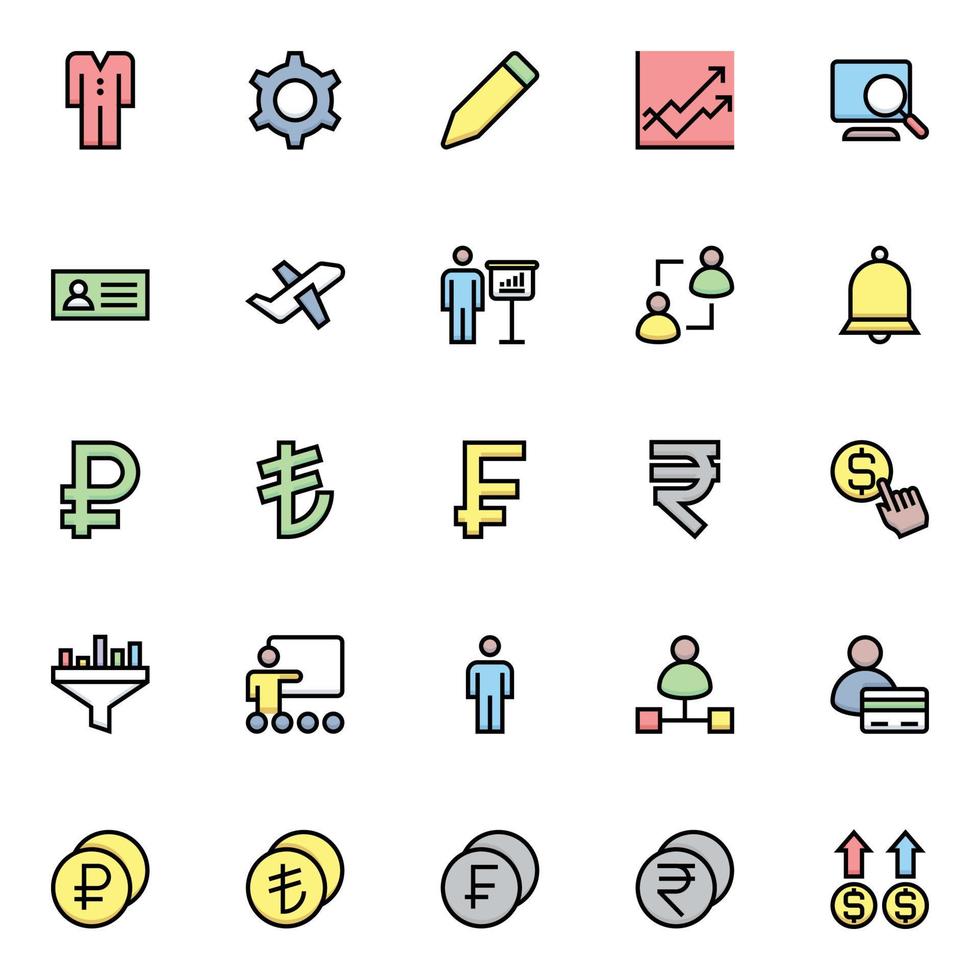 iconos de contorno de color rellenos para negocios y finanzas. vector