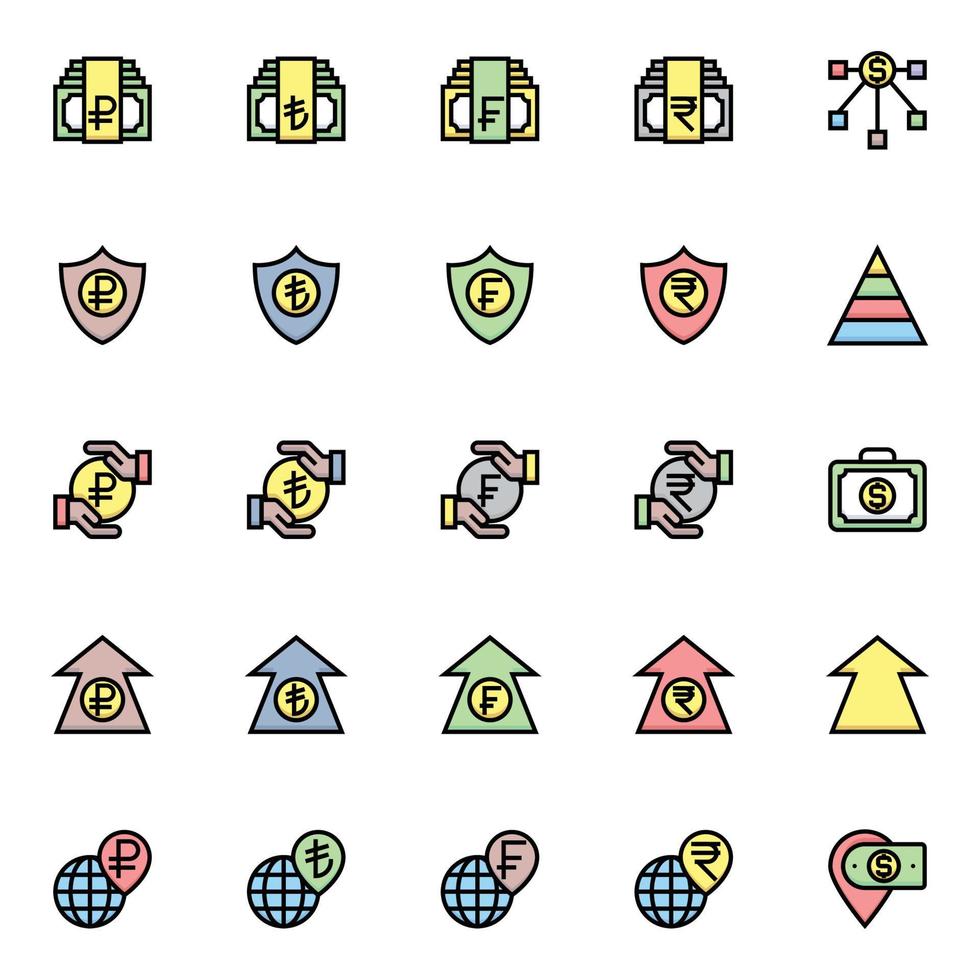 Filled color outline icons for Business and financial. vector