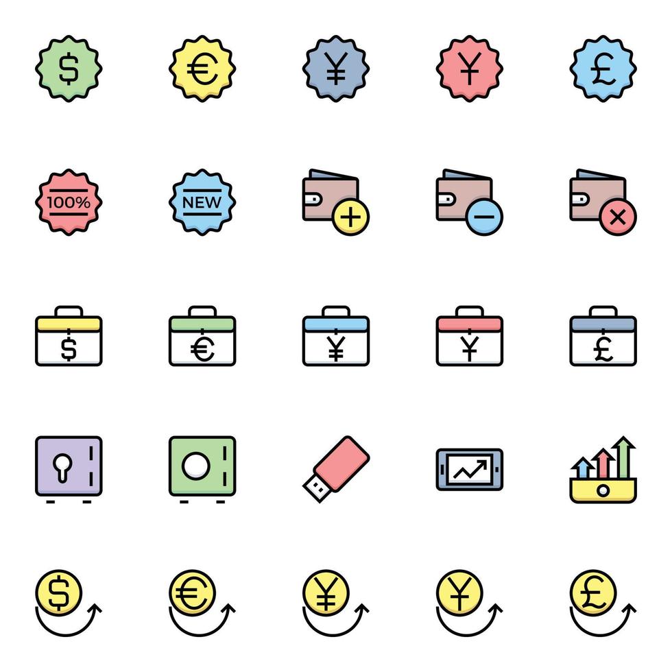 Filled color outline icons for Business and financial. vector