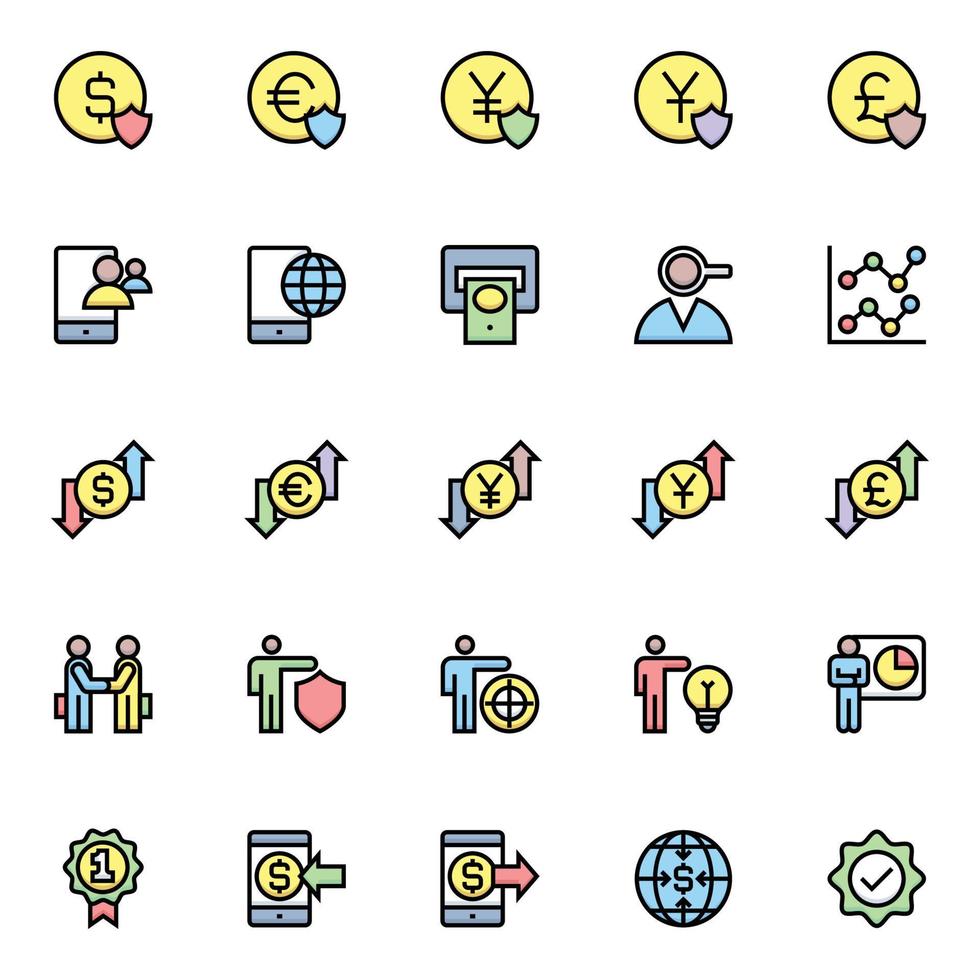 Filled color outline icons for Business and financial. vector