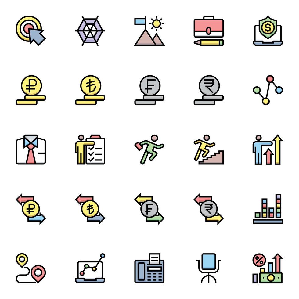 iconos de contorno de color rellenos para negocios y finanzas. vector