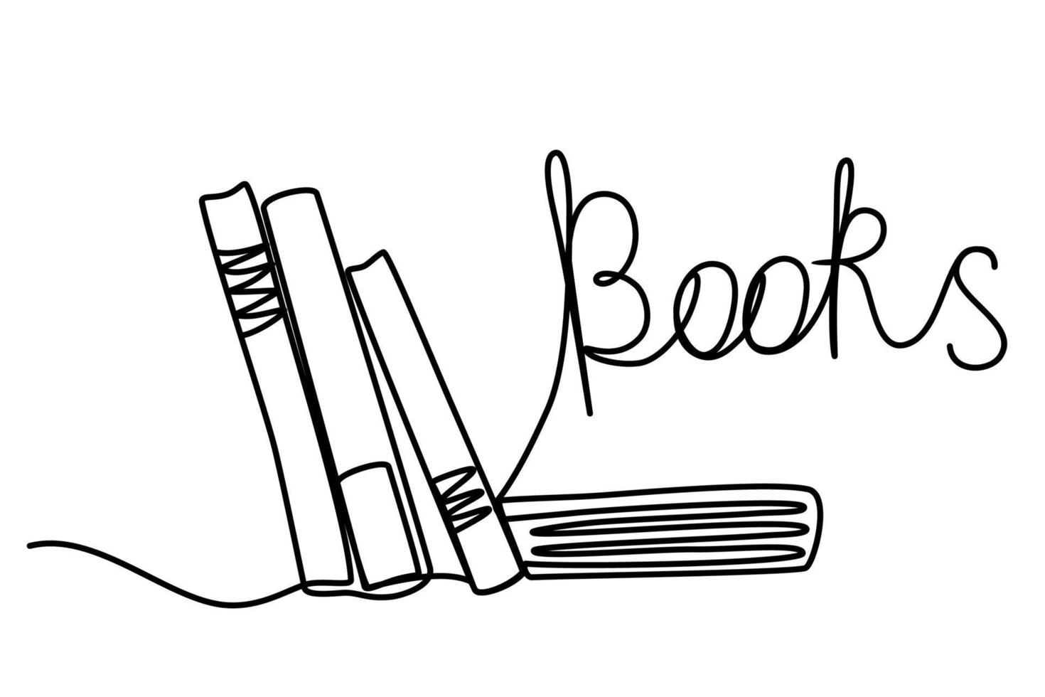 Book line art. Educational supplies back to school. Contour Drawing Minimalist Style. Perfect for printing. One continuous line art doodle vector illustration isolated on the white background.