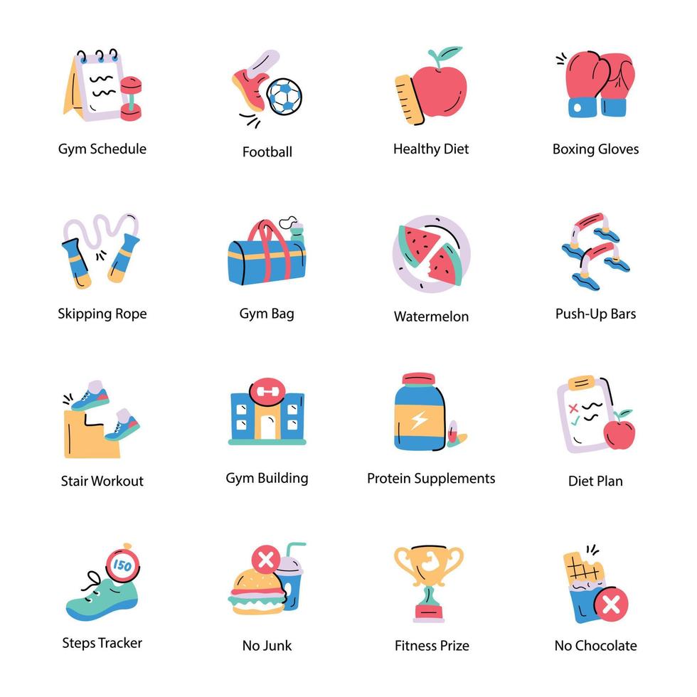 Pack of Gym Hand Drawn Icons vector