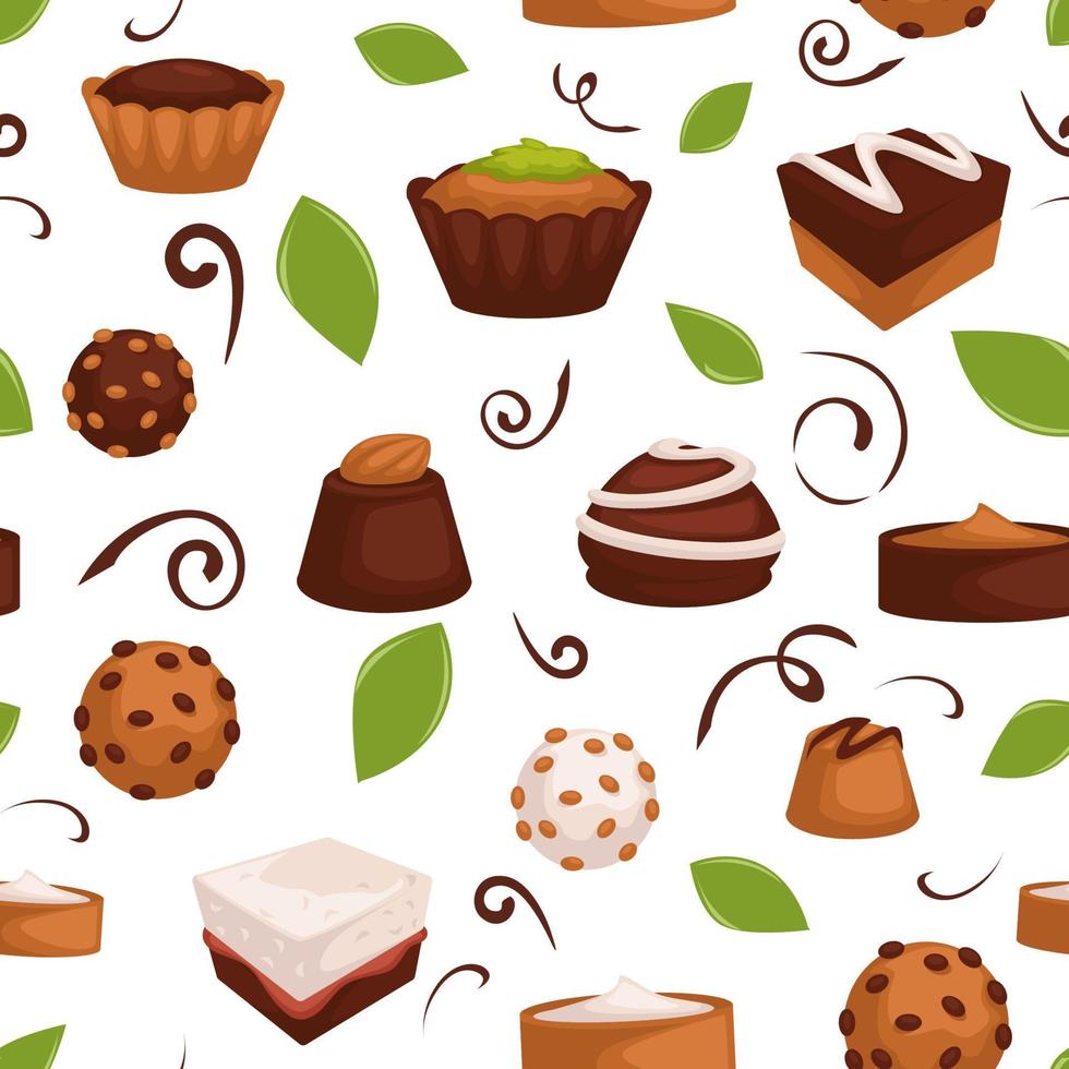 dulces y caramelos, patrones sin fisuras de chocolate vector
