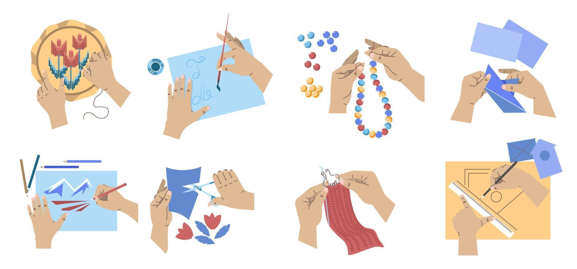 Hobby or handmade work, embroidery and knitting vector