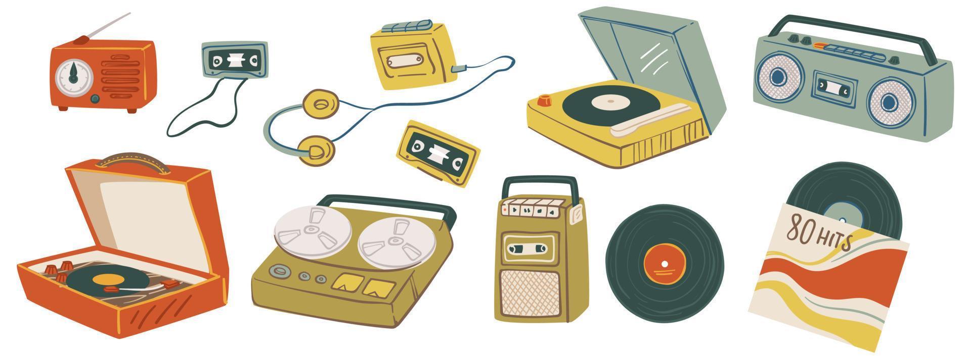 Vinyl plates and magnetophones for playing music vector