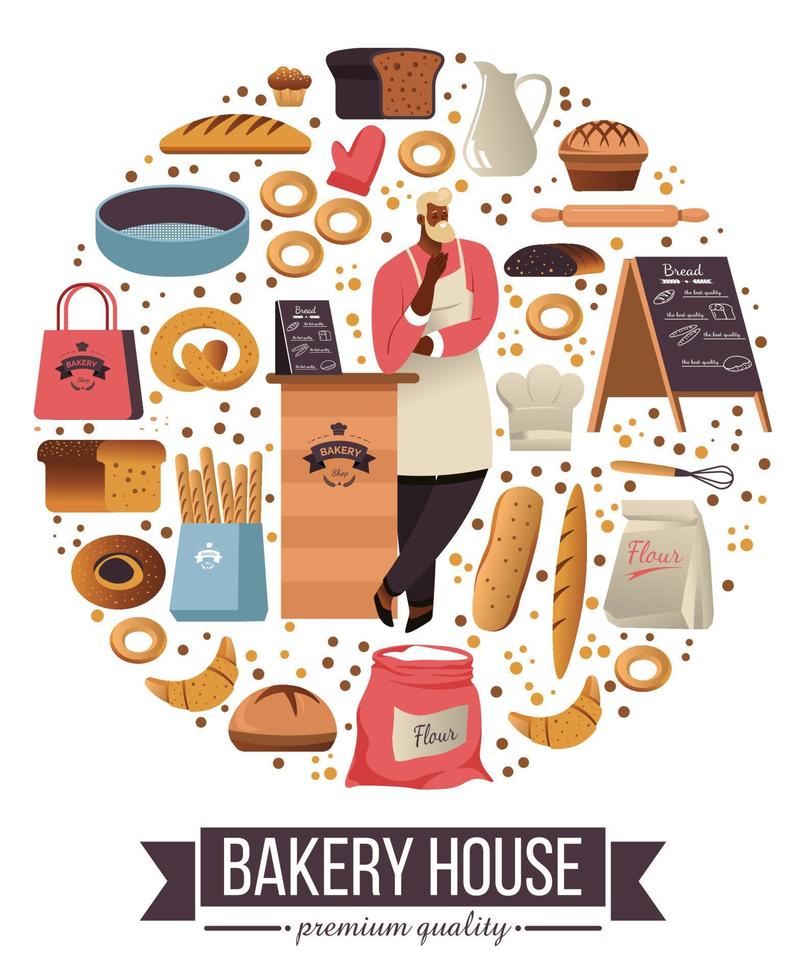 Bakery house, shop selling baked pastry and goods vector