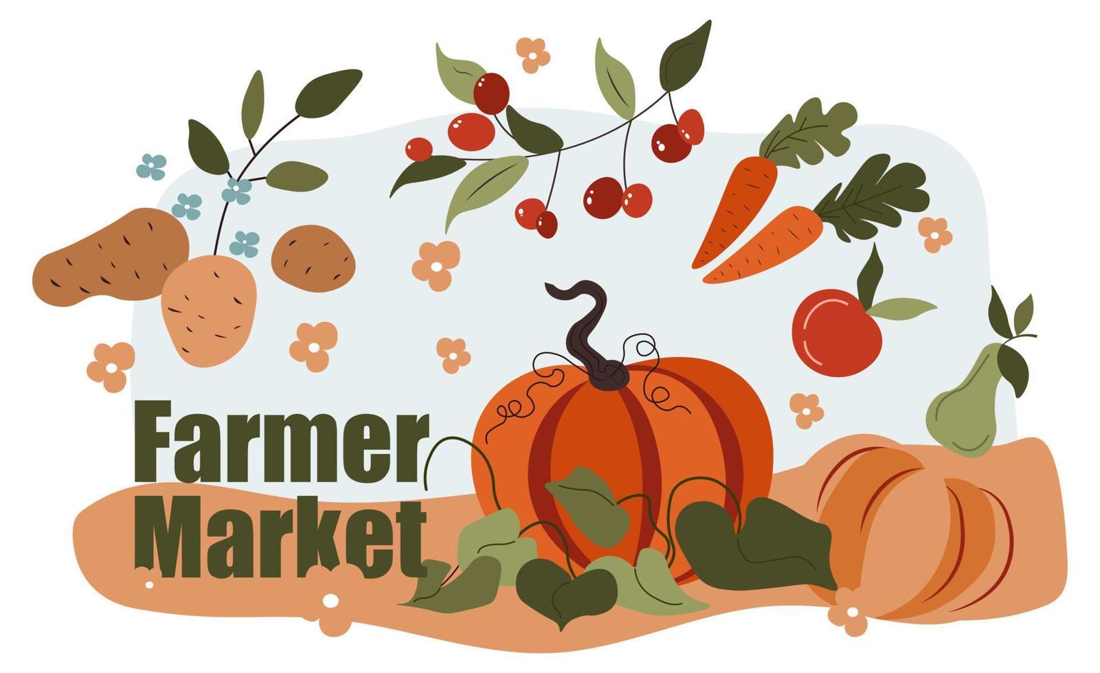 Farmer market organic vegetables and fruits sell vector