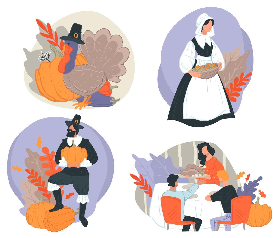 Family celebration of thanksgiving day vector