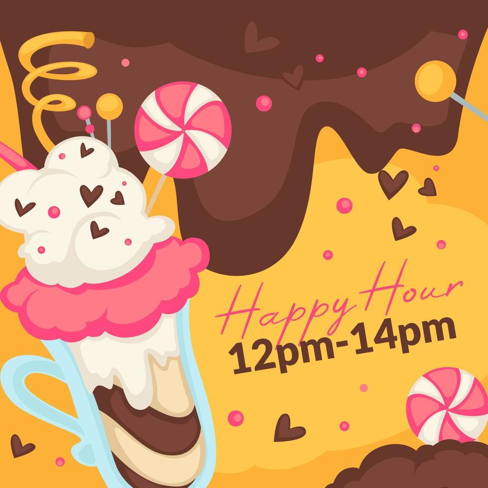 Happy hour in ice cream cafe, gelato with lollipop vector