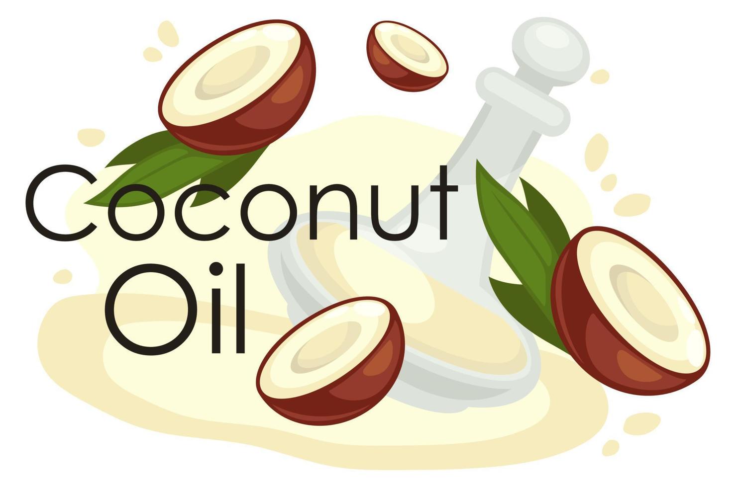 Coconut oil, fat oily liquid with vitamins vector