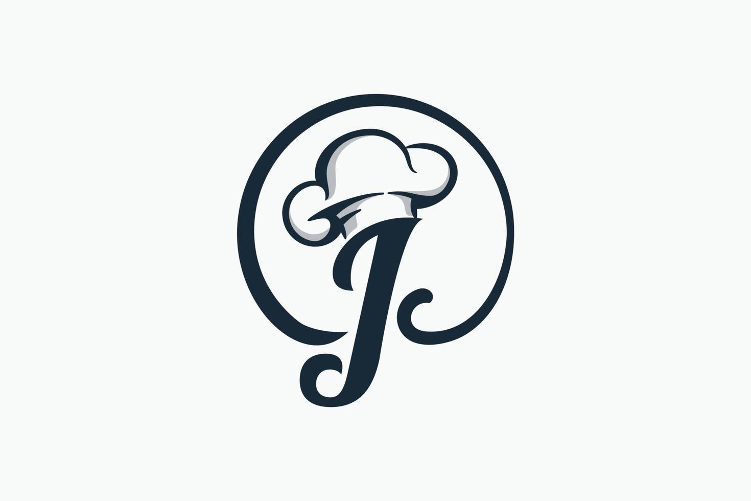 chef logo with a combination of letter j and chef hat for any business especially for restaurant, cafe, catering, etc. vector