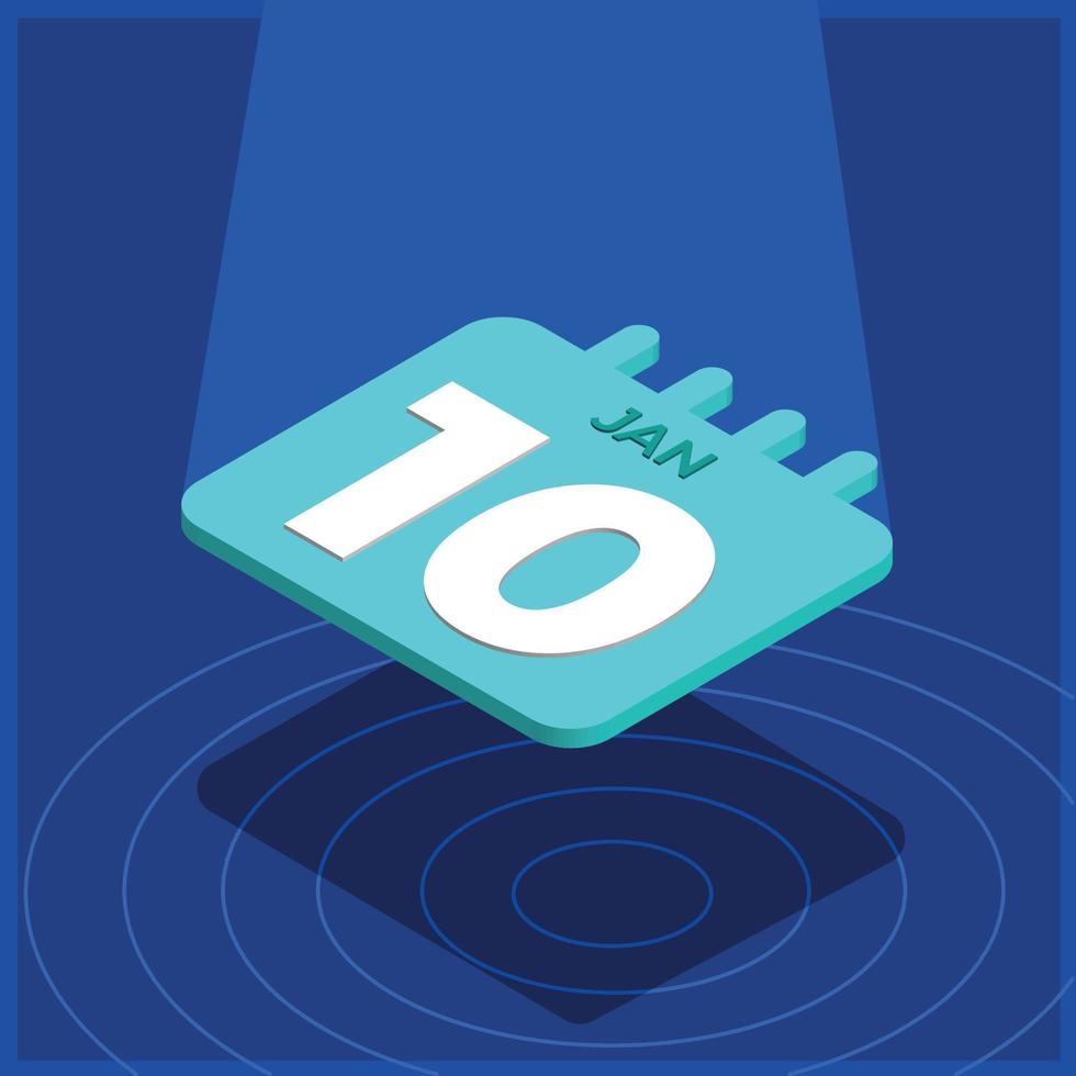 Blue 3D calendar floating with spotlight - January 10th vector