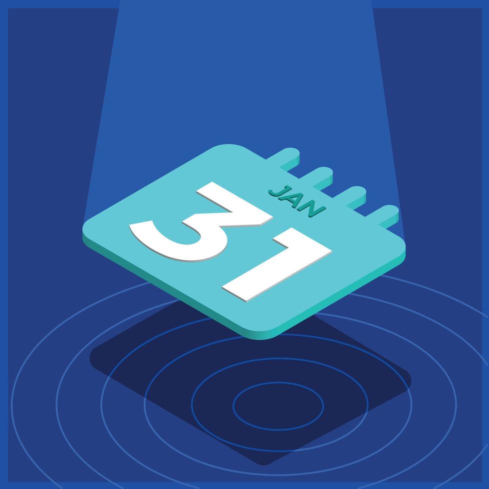 Blue 3D calendar floating with spotlight - January 31th vector