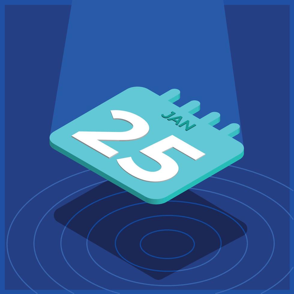 Blue 3D calendar floating with spotlight - January 25th vector