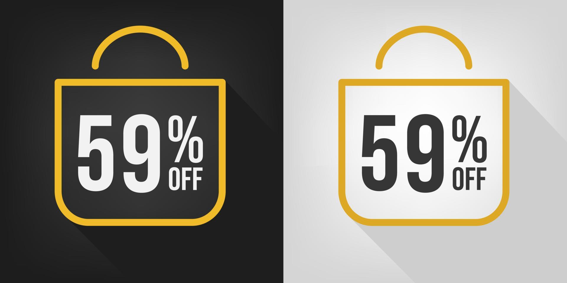 59 percent off. Black, white and yellow banner with fifty-nine percent discount. Shopping bag concept vector. vector