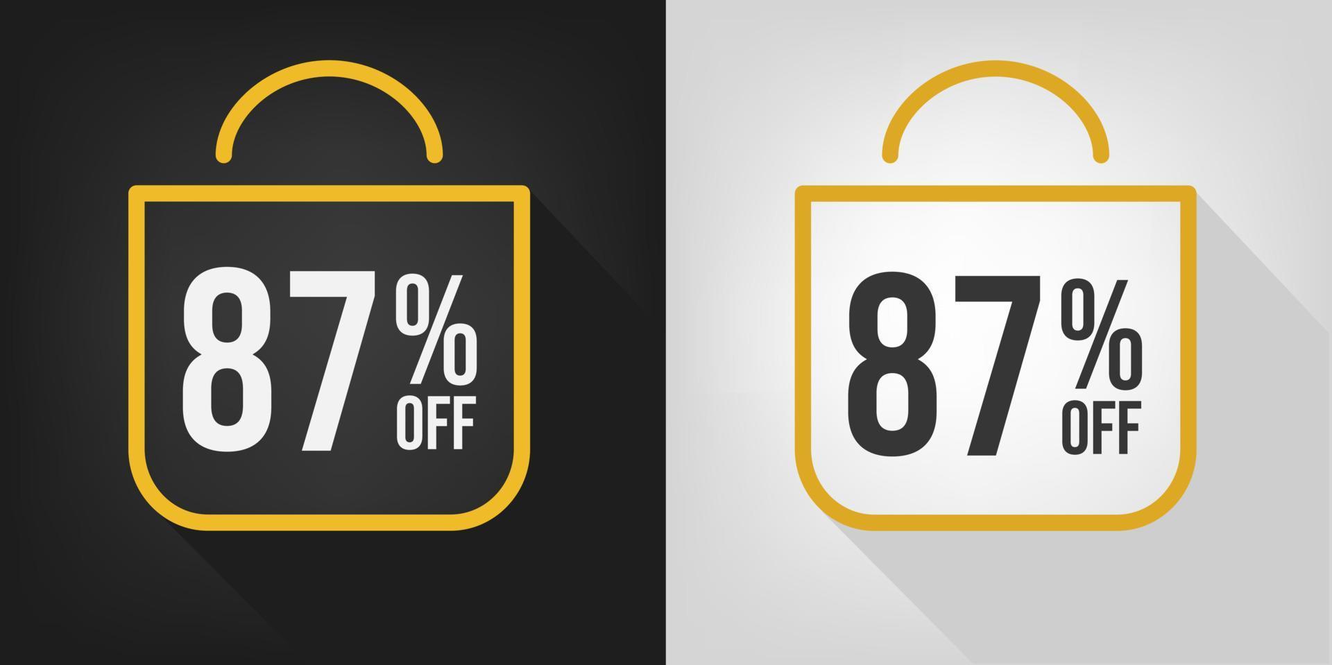88 percent off. Black, white and yellow banner with eighty-eight percent discount. Shopping bag concept vector. vector