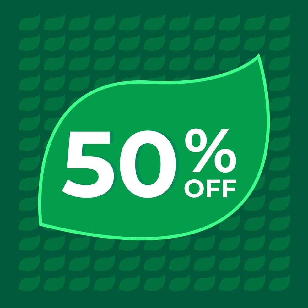 50 percent off. Fifty percent off on a green background with tree leaf concept vector. vector