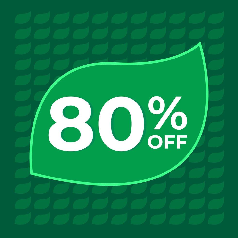 80 percent off. Eighty percent off on tree leaf with green leaves in background concept vector. vector