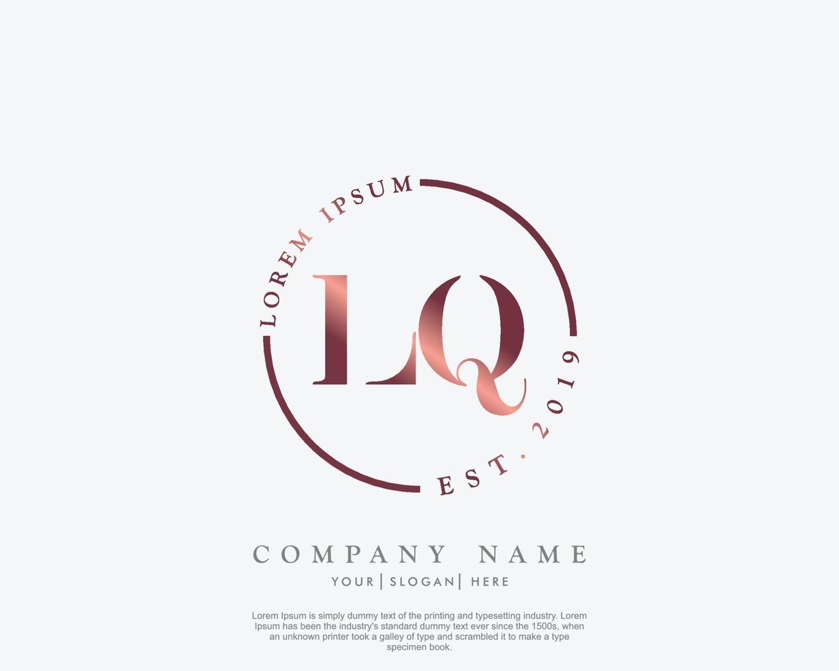 Initial LQ Feminine logo beauty monogram and elegant logo design, handwriting logo of initial signature, wedding, fashion, floral and botanical with creative template vector