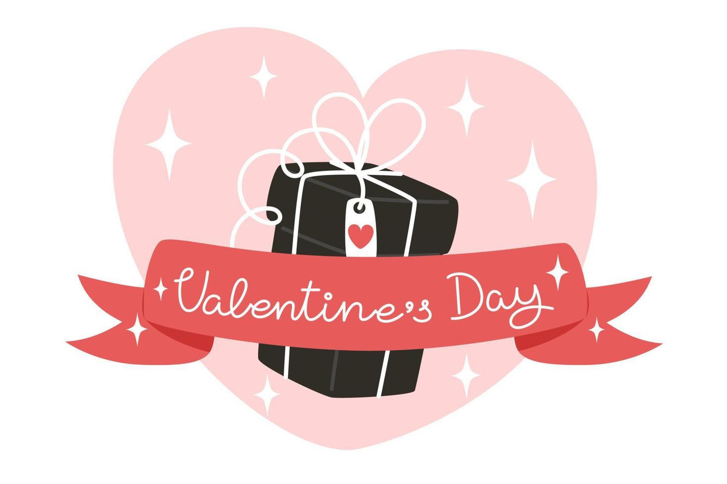 Card with gift box for valentine's day in flat style vector