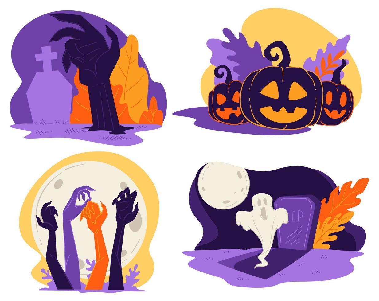 Halloween holiday, graveyard and carved pumpkin vector