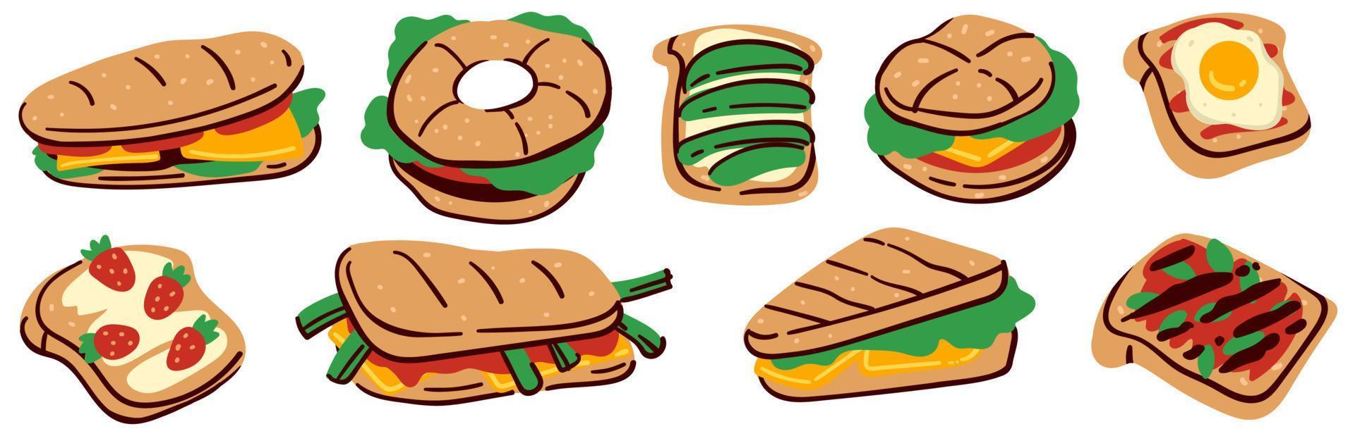 Grab and go snacks, sandwiches and burgers food vector