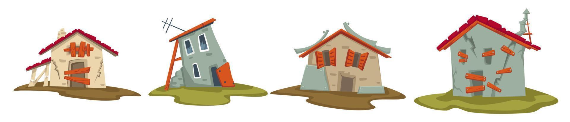 Old weathered buildings, vintage rustic houses vector