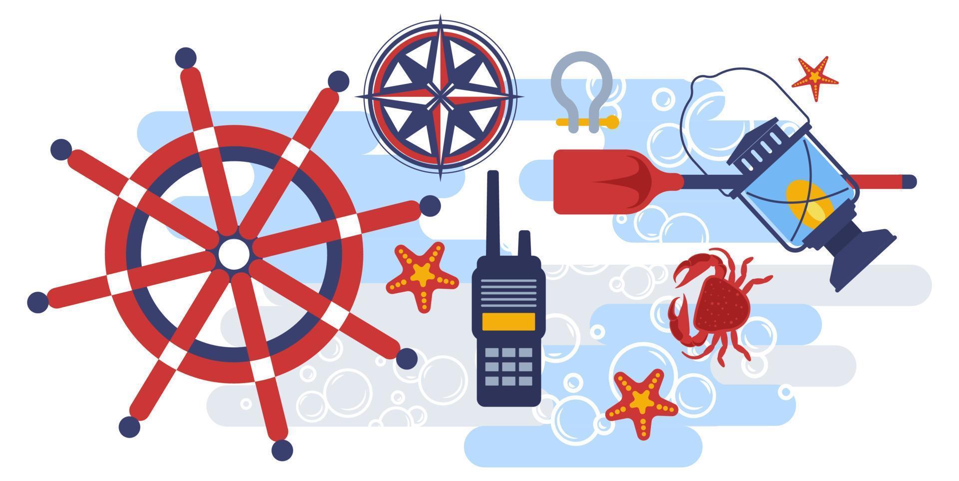 Nautical themed symbols, wheel and compass vector