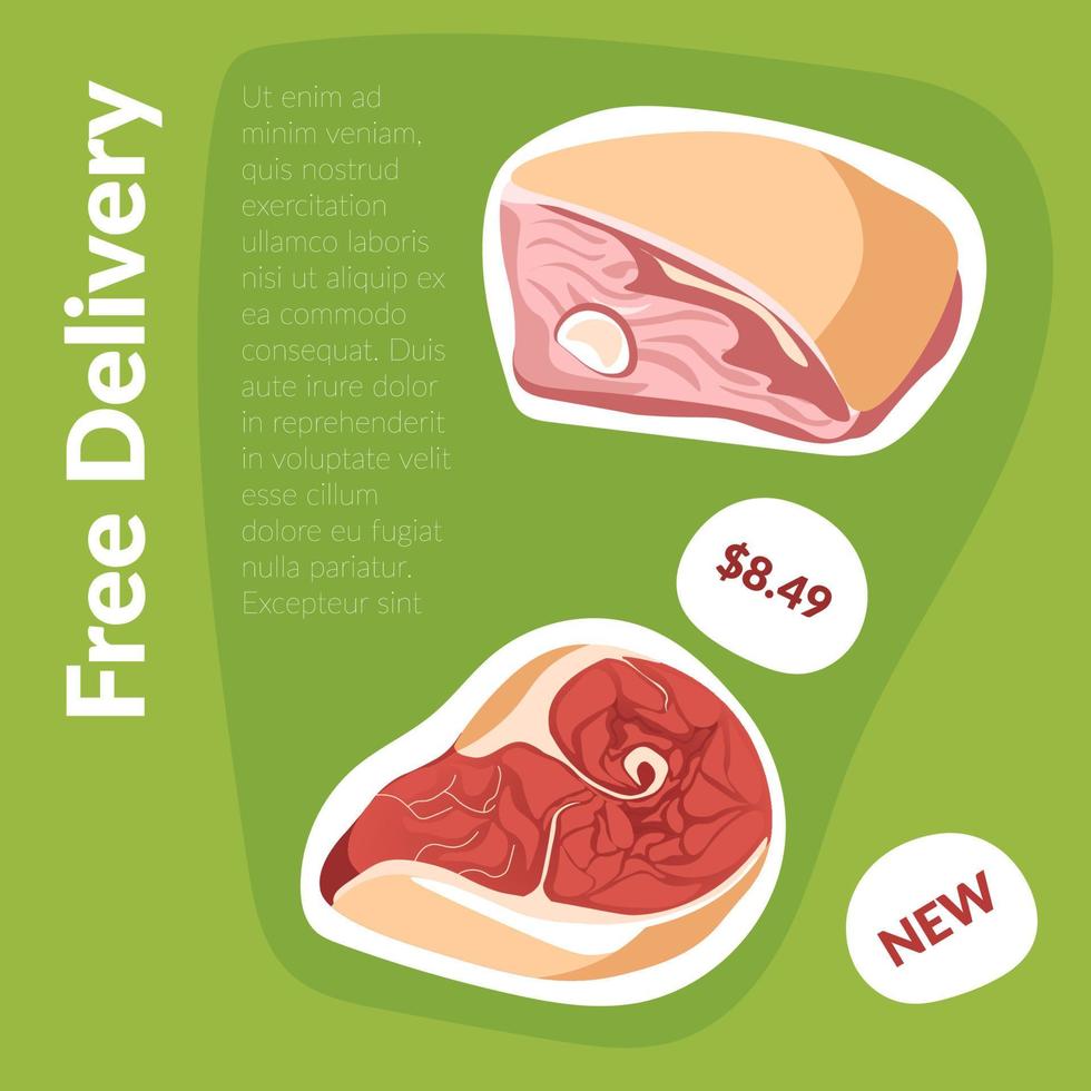 Free delivery of fresh meat, promo banner for shop vector