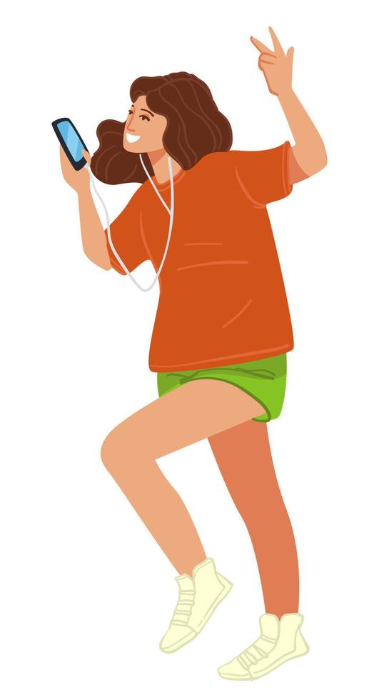 Woman with cell phone listening to music vector