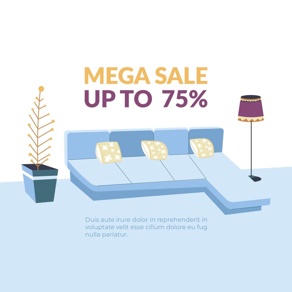 Furniture shop mega sale up to 75 promo banner vector