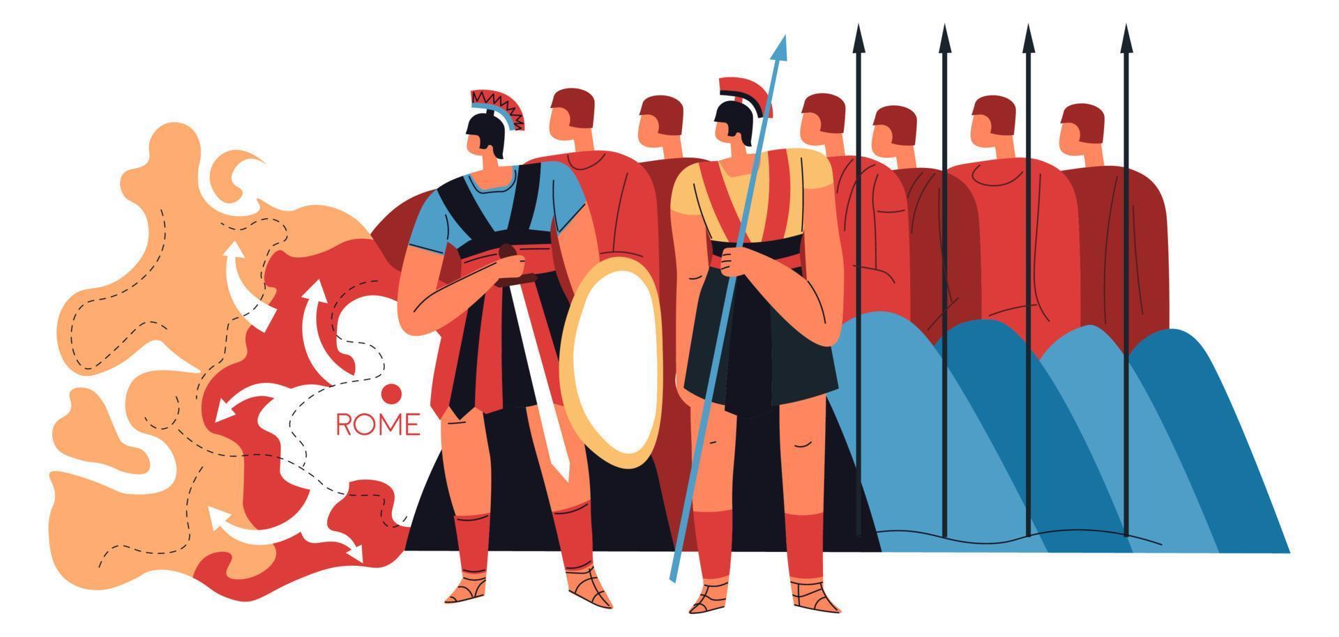 legión romana, guerreros con lanzas y escudos vector