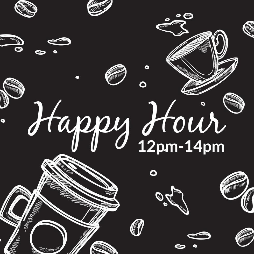 Coffee shop happy hour 12 to 14 pm promo banner vector