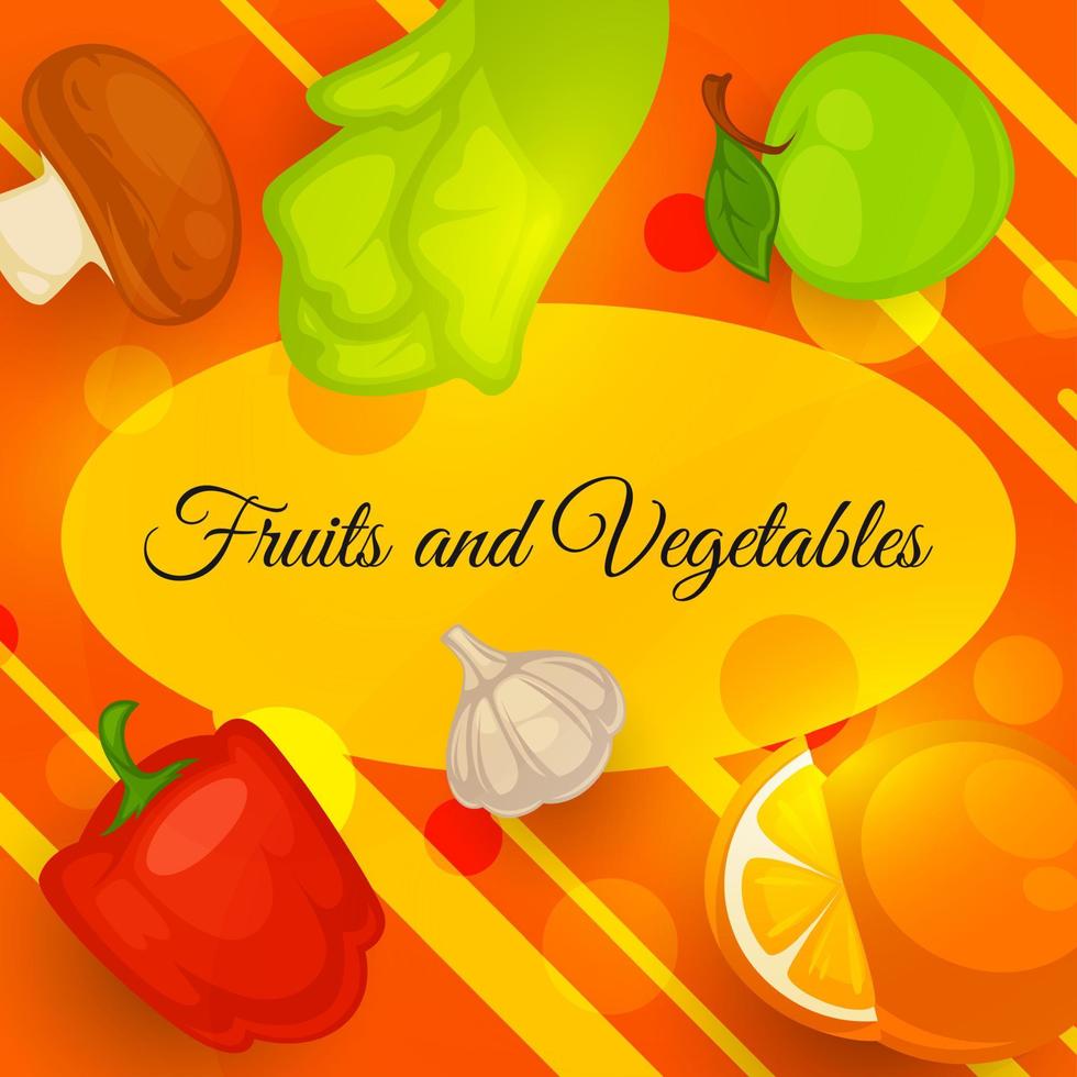 Fruits and vegetables, ripe veggies healthy food vector