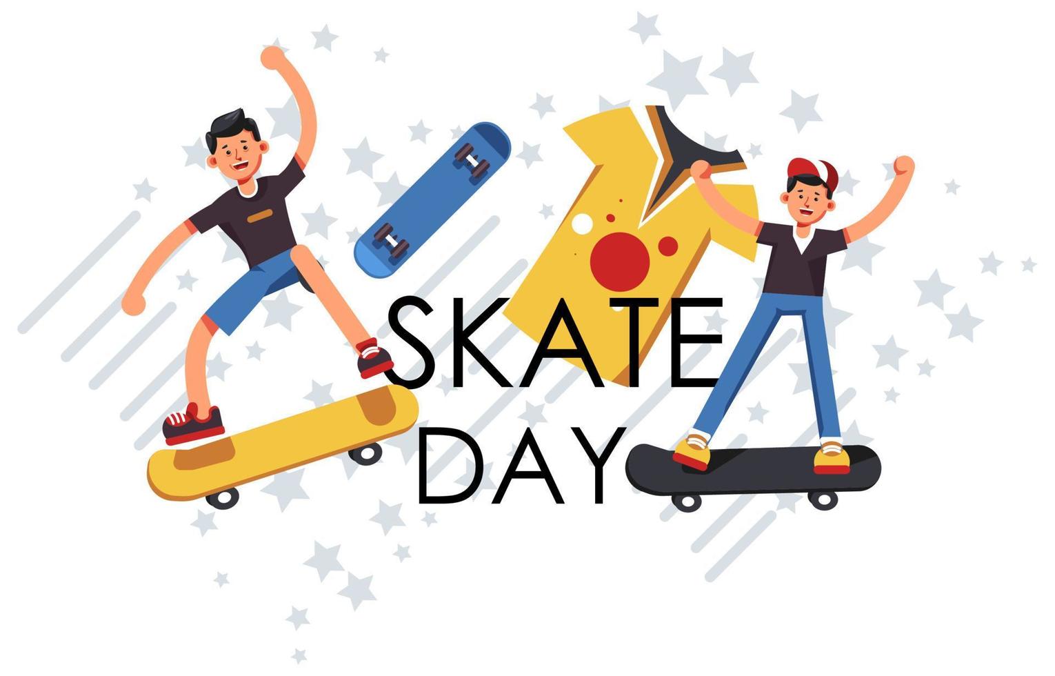 día de patinaje, adolescentes en tablas con vector uniforme