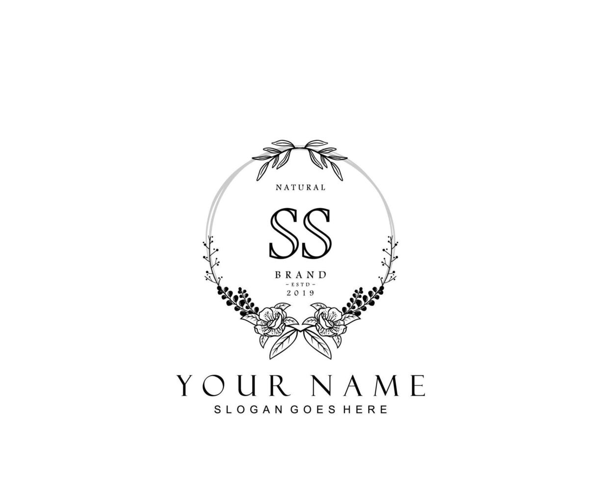 Initial SS beauty monogram and elegant logo design, handwriting logo of initial signature, wedding, fashion, floral and botanical with creative template. vector