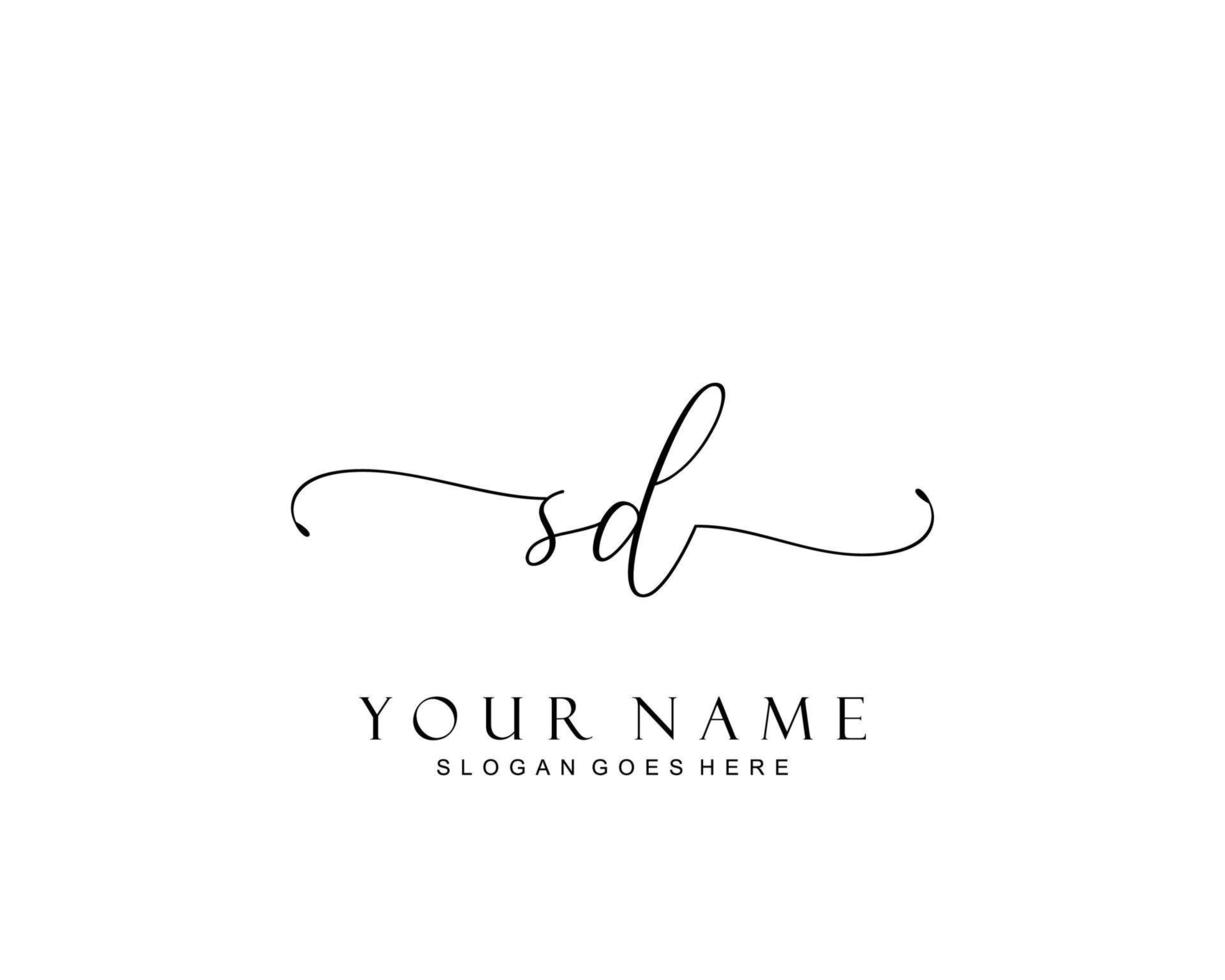 Initial SD beauty monogram and elegant logo design, handwriting logo of initial signature, wedding, fashion, floral and botanical with creative template. vector