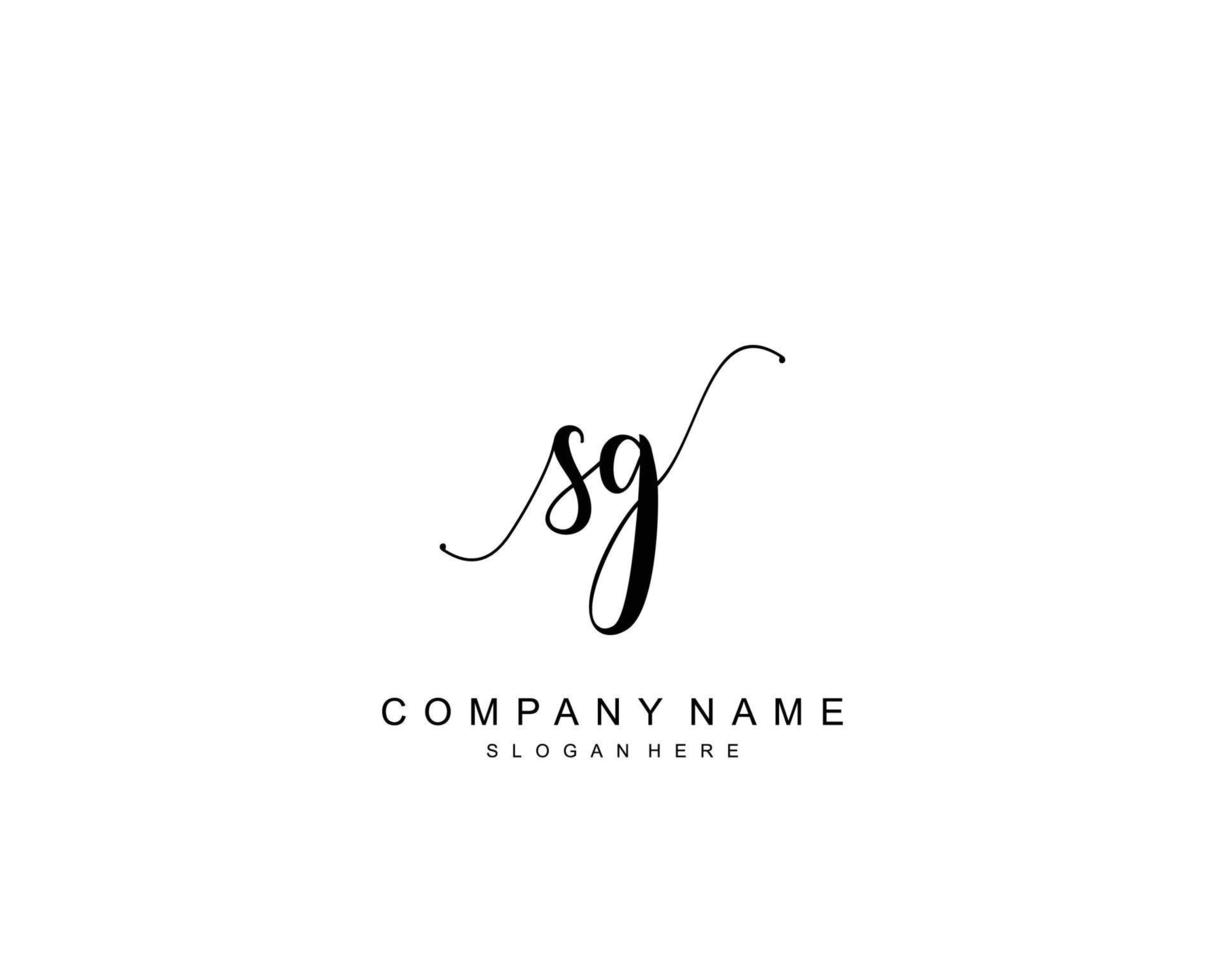 Initial SG beauty monogram and elegant logo design, handwriting logo of initial signature, wedding, fashion, floral and botanical with creative template. vector