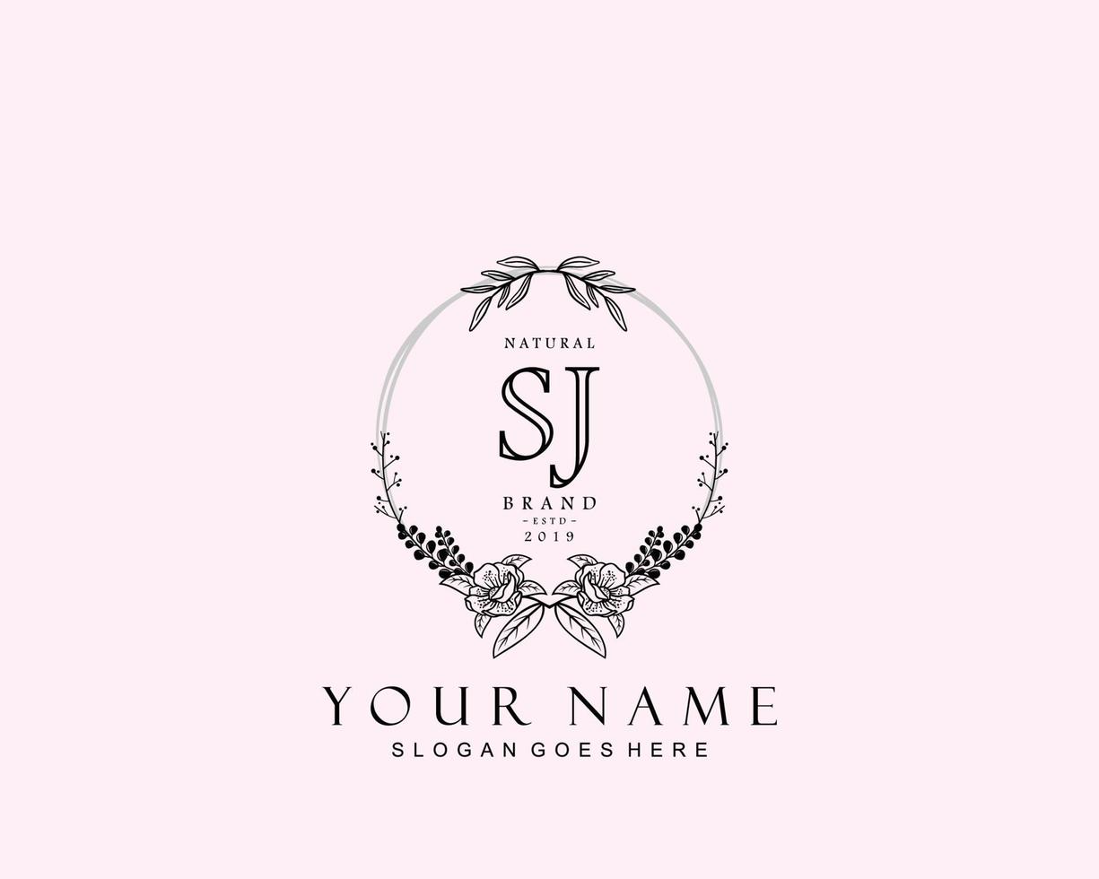 Initial SJ beauty monogram and elegant logo design, handwriting logo of initial signature, wedding, fashion, floral and botanical with creative template. vector