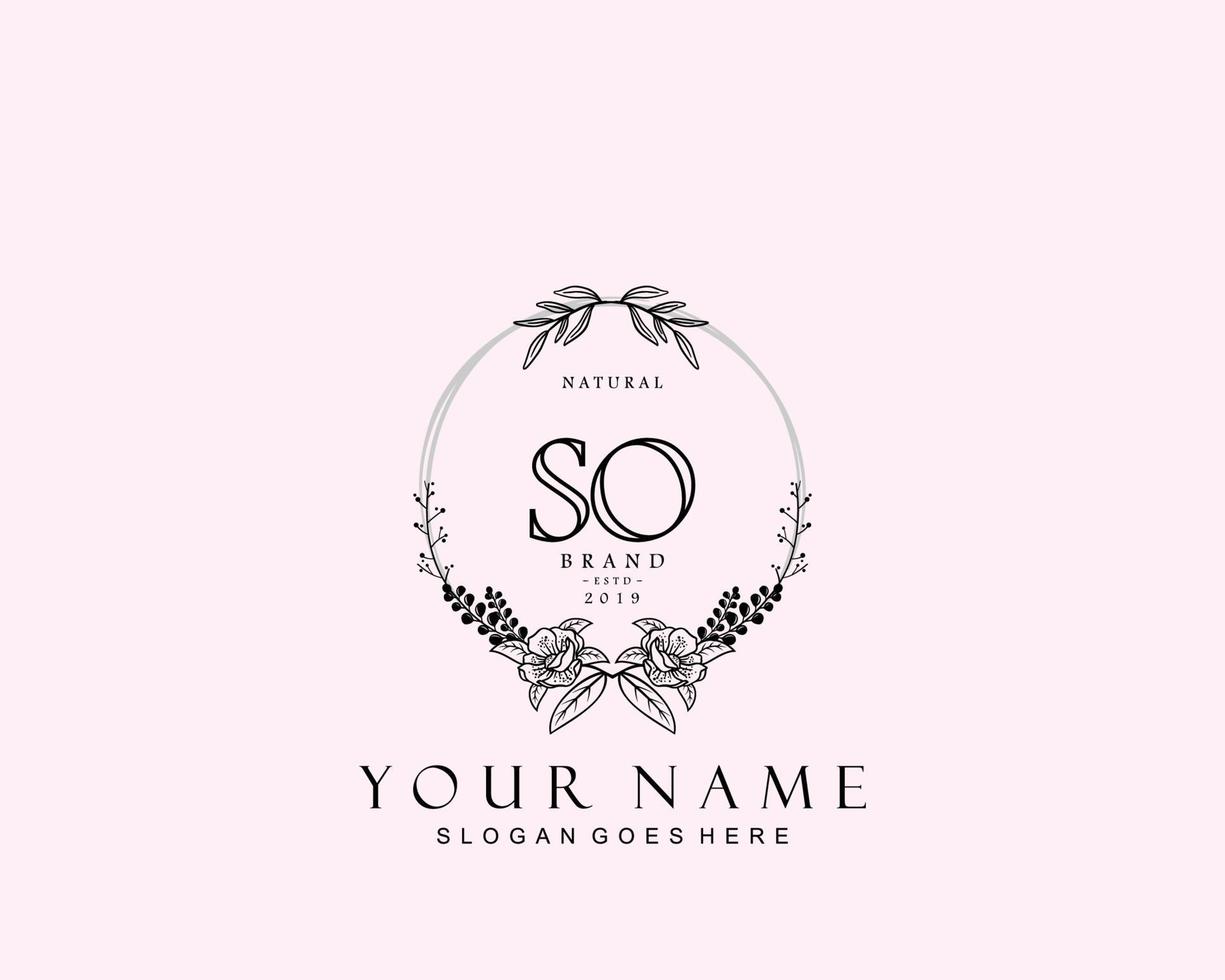 Initial SO beauty monogram and elegant logo design, handwriting logo of initial signature, wedding, fashion, floral and botanical with creative template. vector
