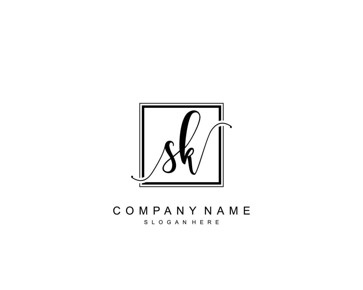 Initial SK beauty monogram and elegant logo design, handwriting logo of initial signature, wedding, fashion, floral and botanical with creative template. vector